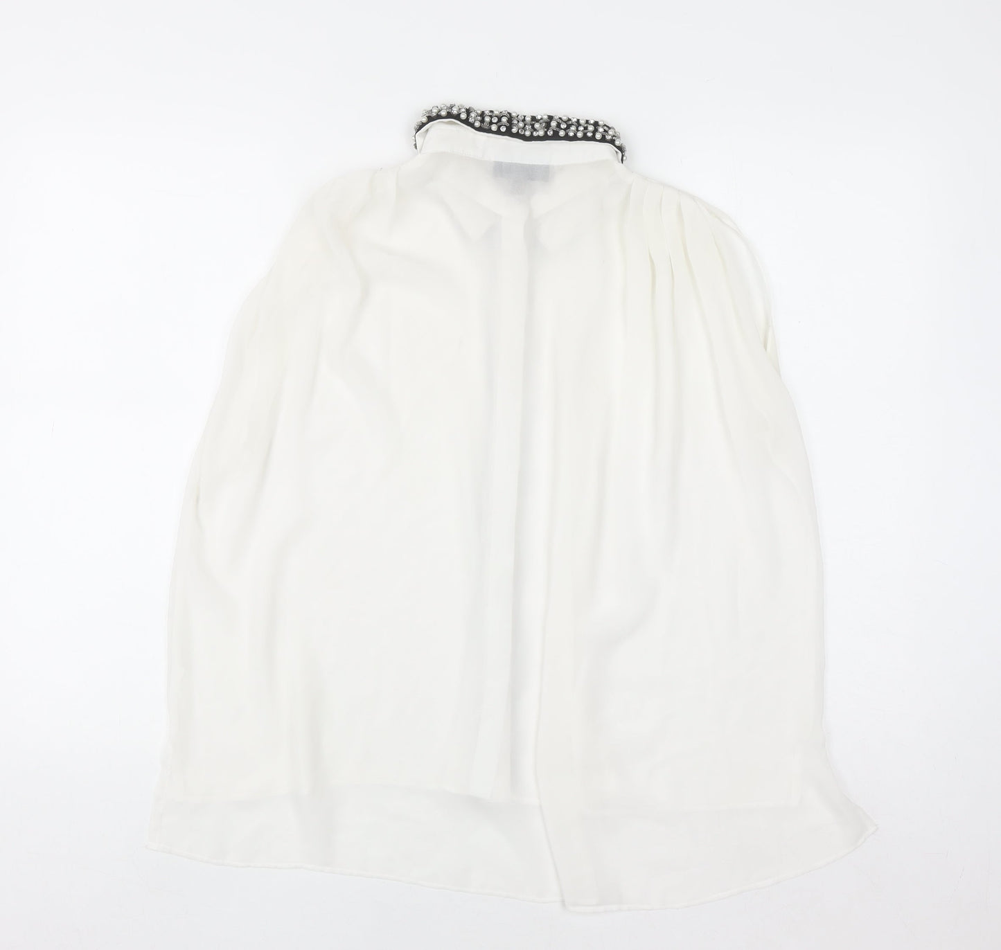 Warehouse Women's White Beaded Collared Sleeveless Chiffon Blouse UK10
