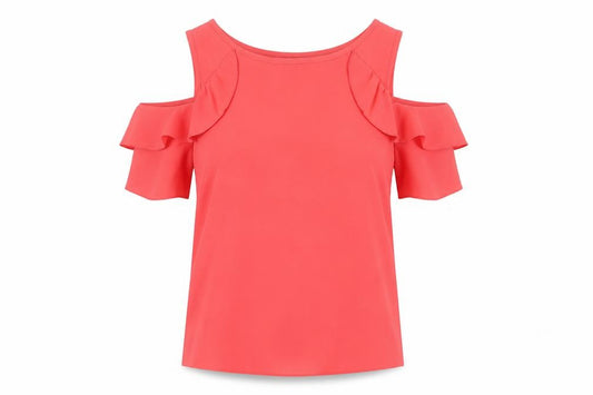 Atmosphere Women Pink Cold Shoulder Ruffle Blouse Size 8