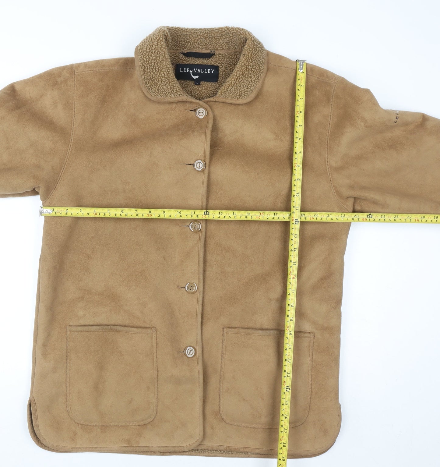Lee Valley Men's Beige L Button Coat with Fleece Lining