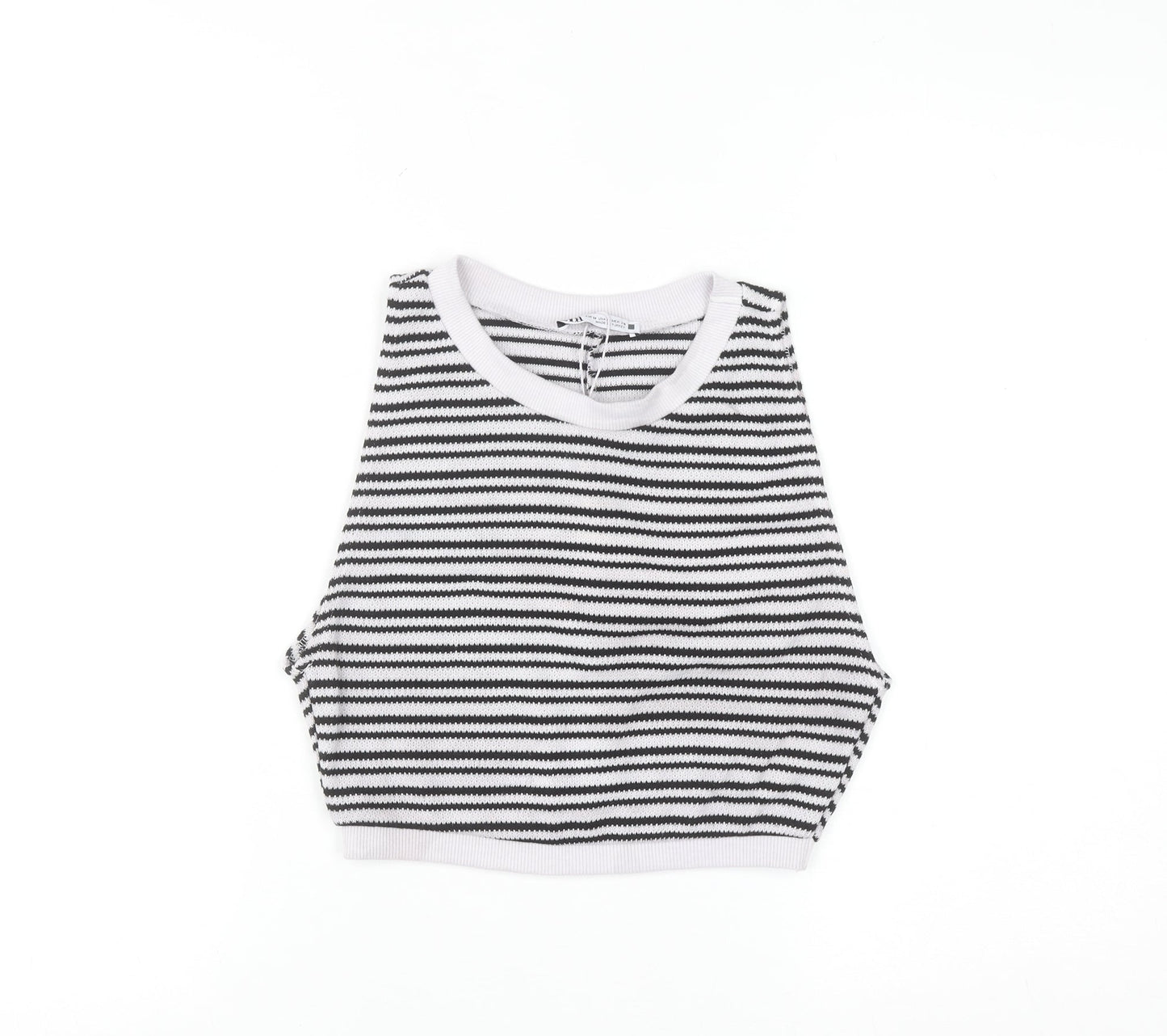 ZARA Women Black White Striped Sleeveless Knit Vest Size 12