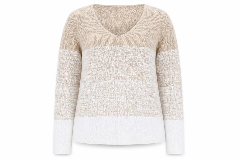 Marble Women Beige V-Neck Long Sleeve Chunky Knit Jumper Size 12