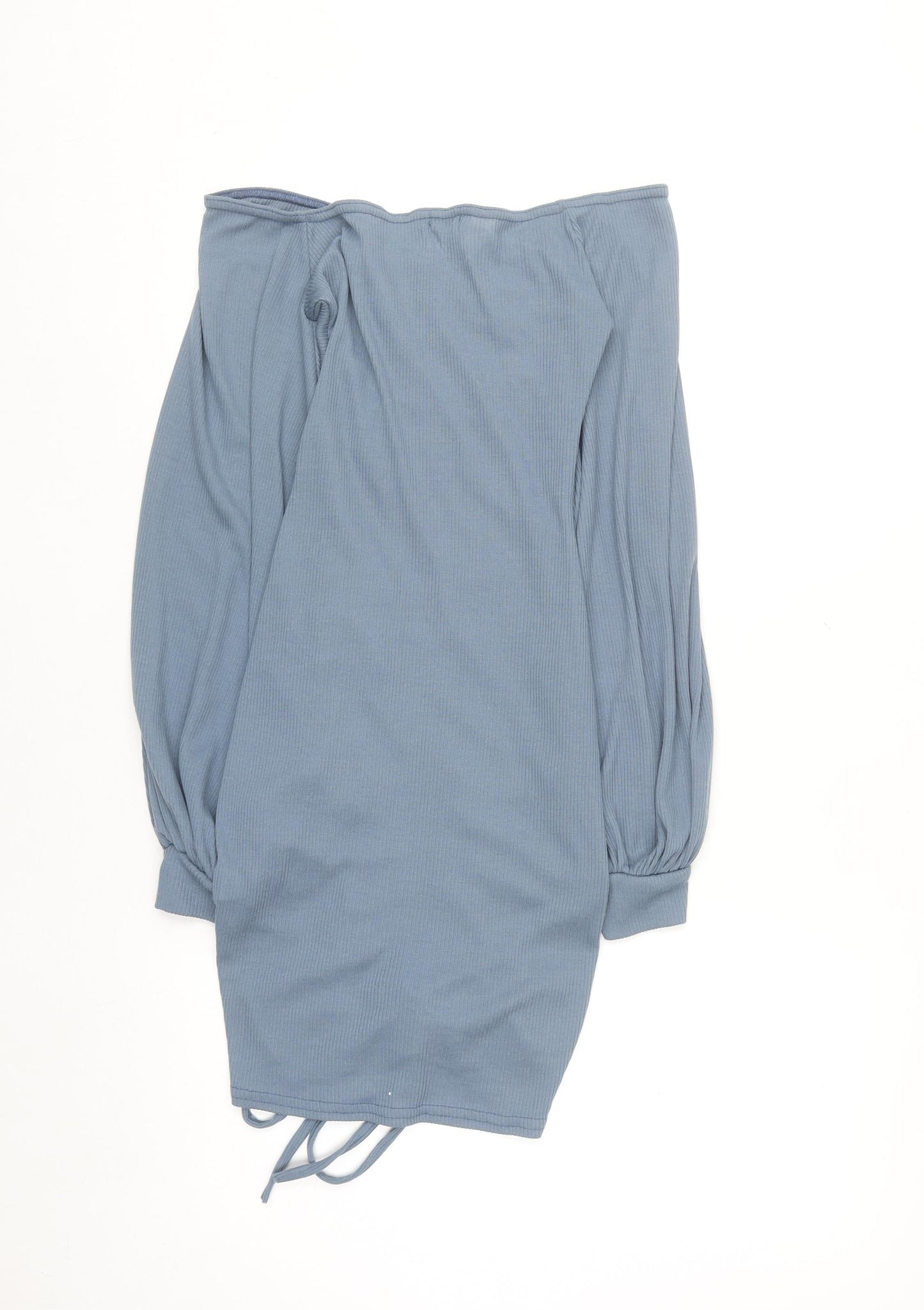 PrettyLittleThing Women Blue Size 6 Off Shoulder Ruched Bodycon Dress