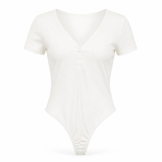 PrettyLittleThing Women White V-Neck Rib T-Shirt Bodysuit Size 10