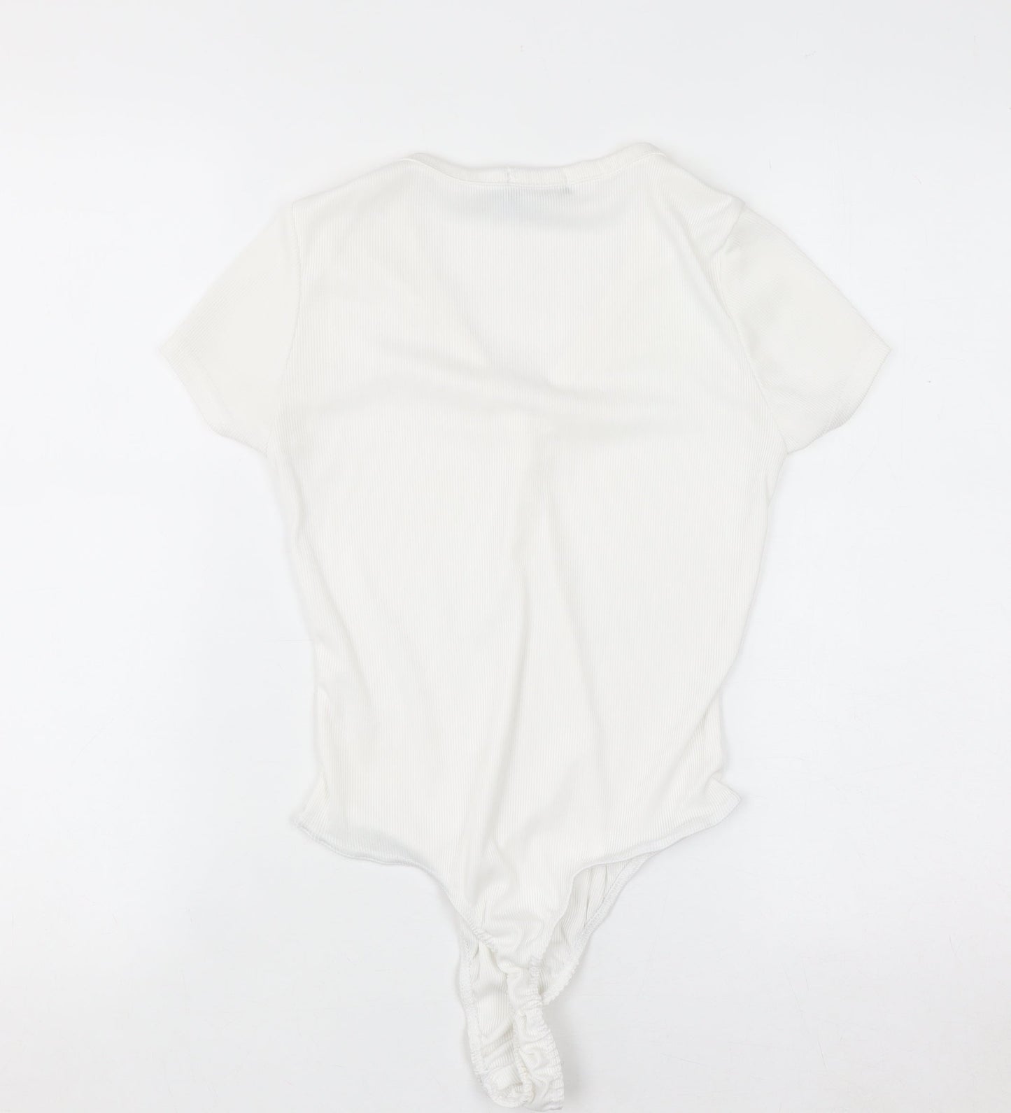 PrettyLittleThing Women White V-Neck Rib T-Shirt Bodysuit Size 10