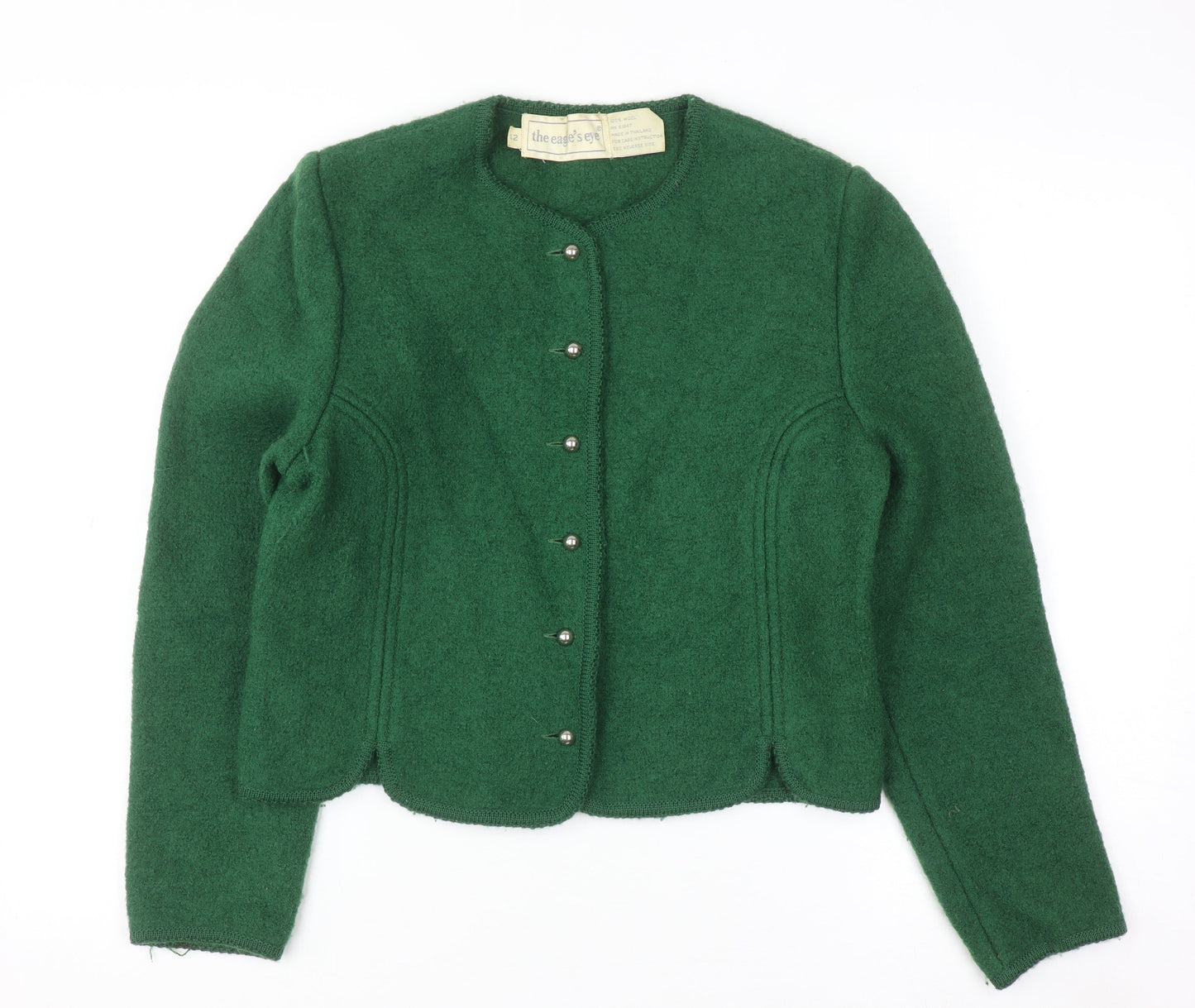 The Eagle's Eye Women Green Wool Cardigan Size 12 Crew Neck Button Up