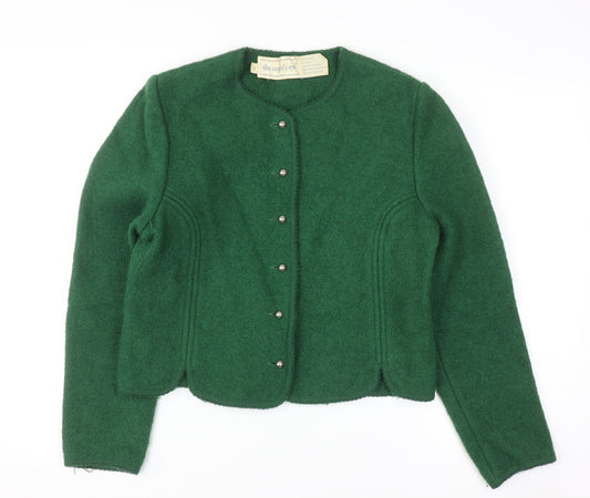 The Eagle's Eye Women Green Wool Cardigan Size 12 Crew Neck Button Up