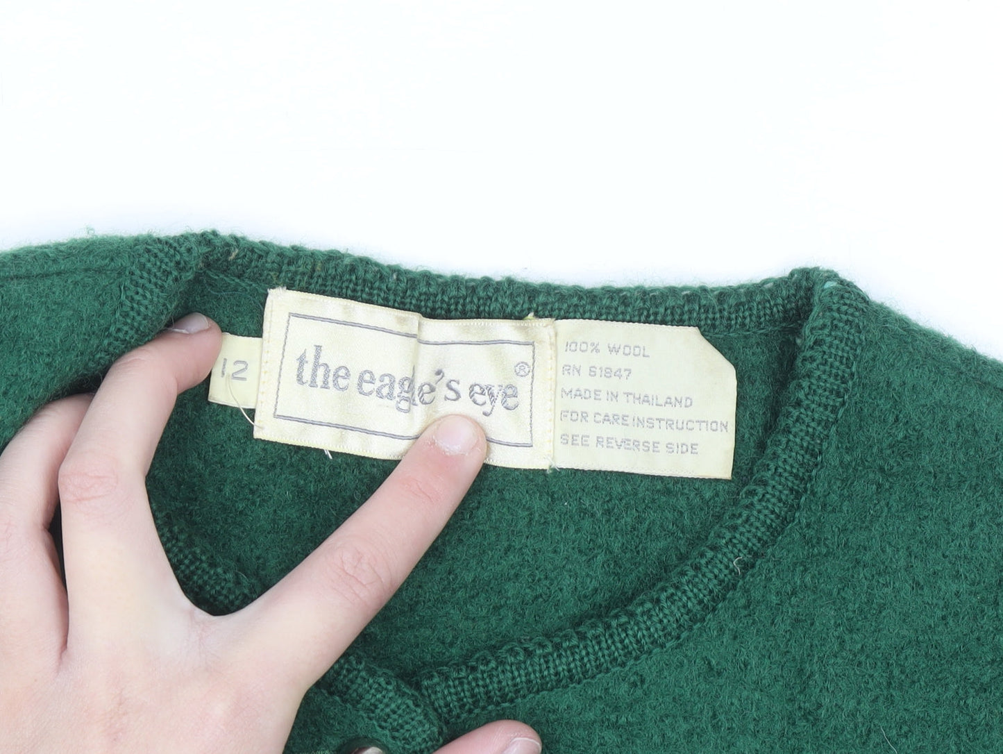 The Eagle's Eye Women Green Wool Cardigan Size 12 Crew Neck Button Up