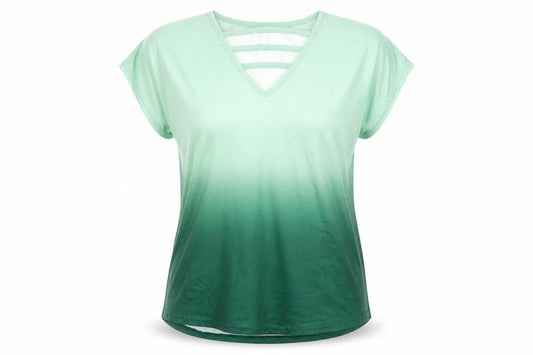 SHEIN Curve Women’s Green Ombre V-Neck Short Sleeve T-Shirt Size 2XL