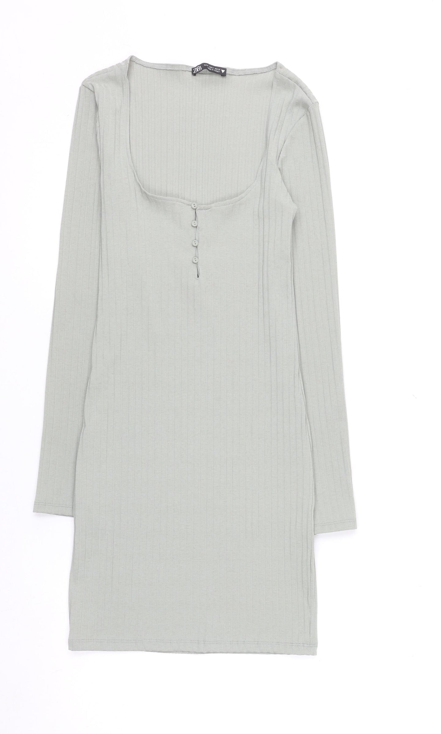 Zara Women Grey Size 8 Long Sleeve Ribbed Bodycon Dress