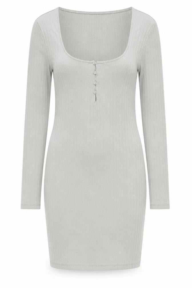 Zara Women Grey Size 8 Long Sleeve Ribbed Bodycon Dress