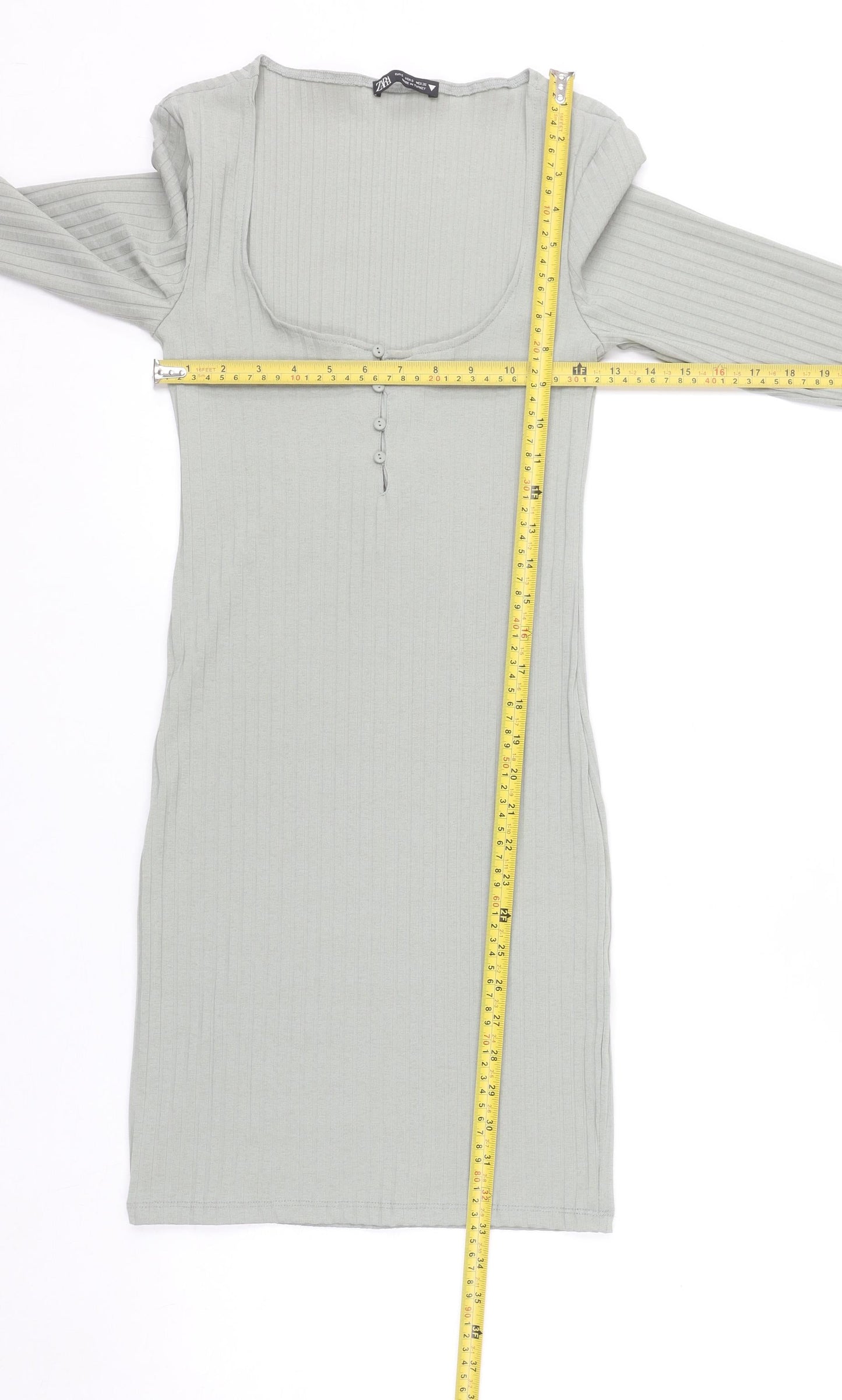 Zara Women Grey Size 8 Long Sleeve Ribbed Bodycon Dress