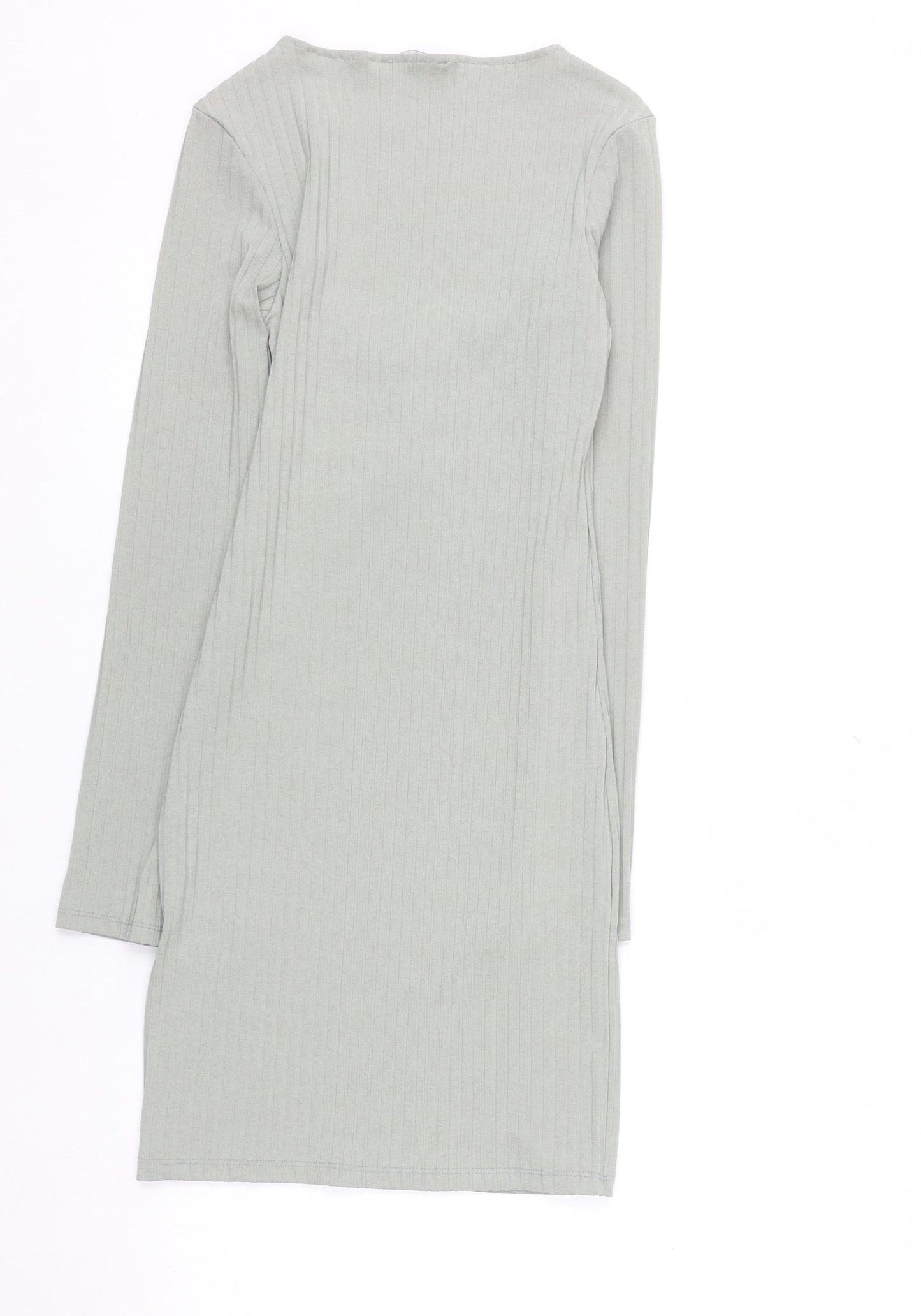 Zara Women Grey Size 8 Long Sleeve Ribbed Bodycon Dress