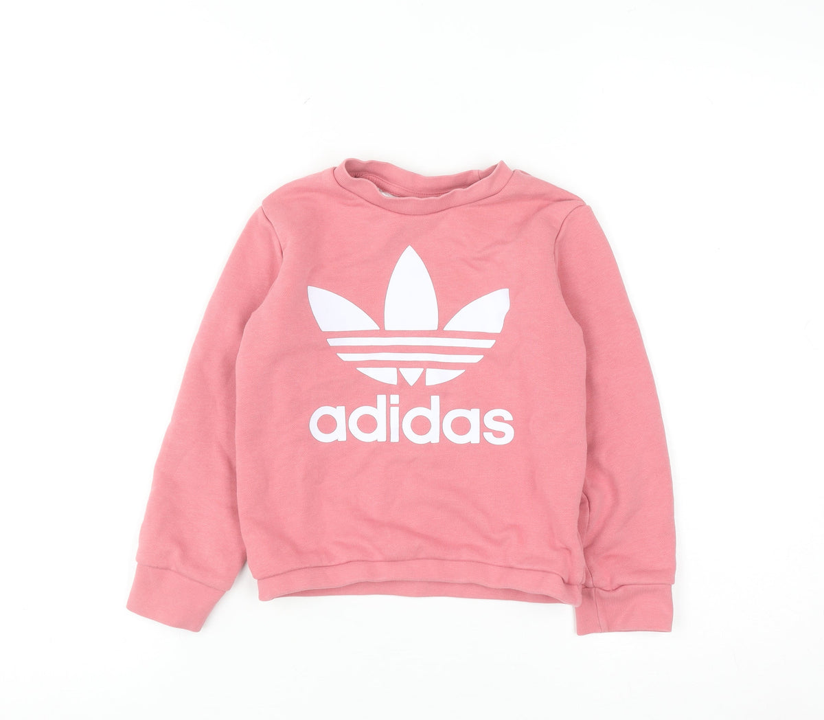 Adidas Girls Pink 6-7 Years Pullover Crew Neck Graphic Sweatshirt