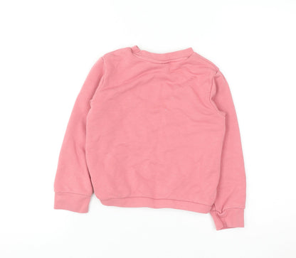 Close-up detail of Adidas girls’ pink 6-7 years pullover crew neck graphic sweatshirt