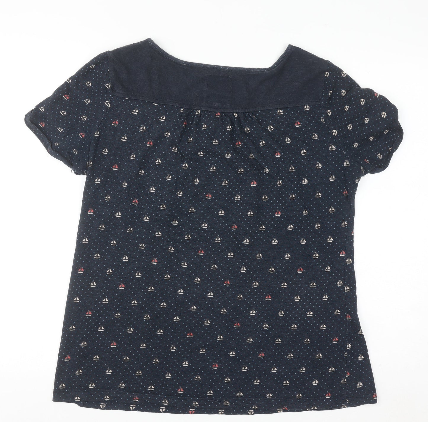 Reacan Cove Womens Blue Nautical Button Short Sleeve Cotton Blouse Size 12