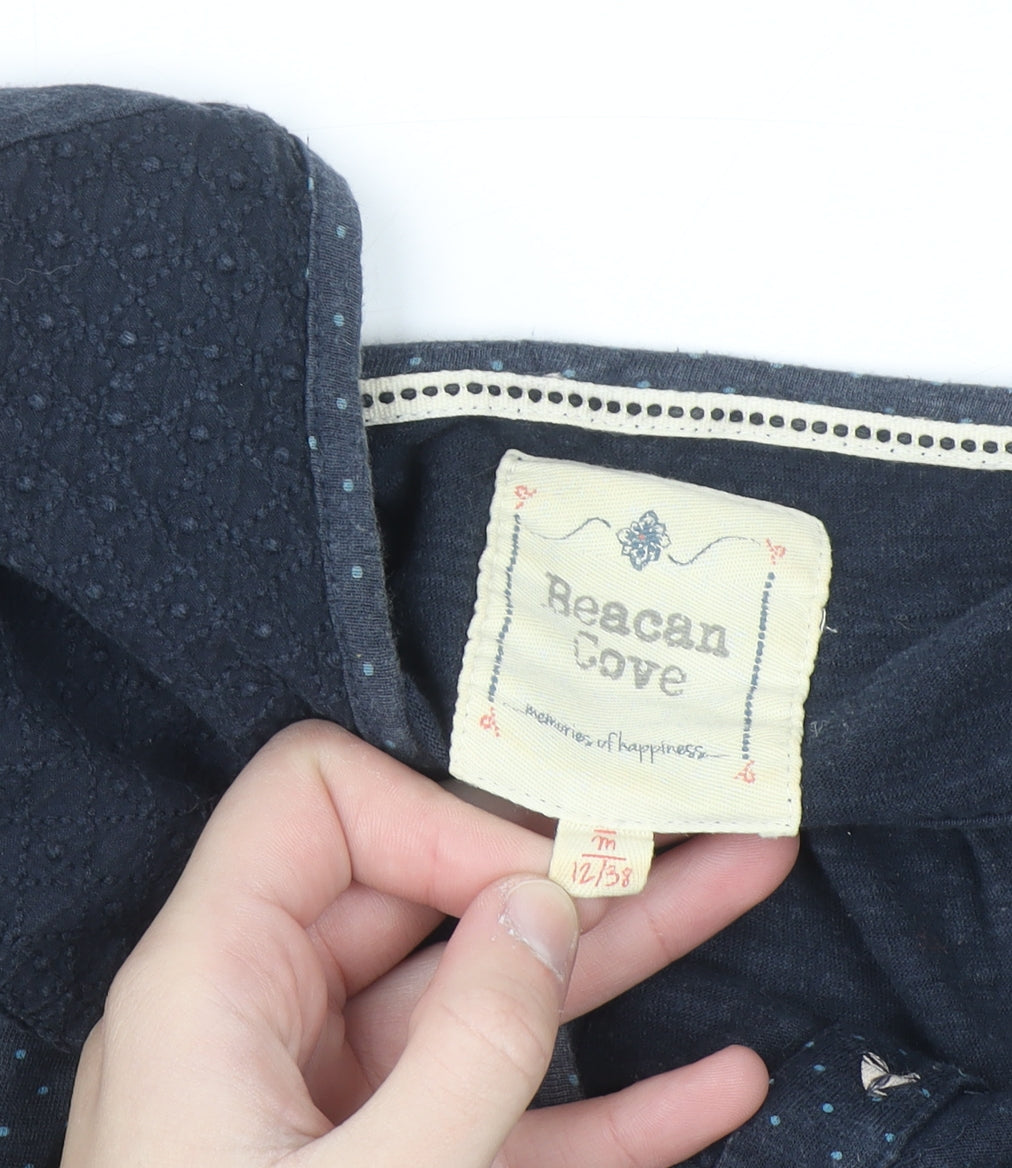Reacan Cove Womens Blue Nautical Button Short Sleeve Cotton Blouse Size 12
