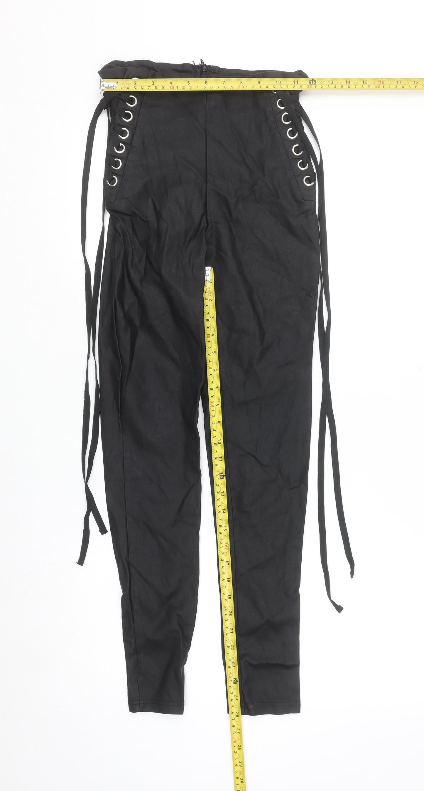 SHEIN Women's Black Lace-Up High Waist Skinny Trousers Size 8
