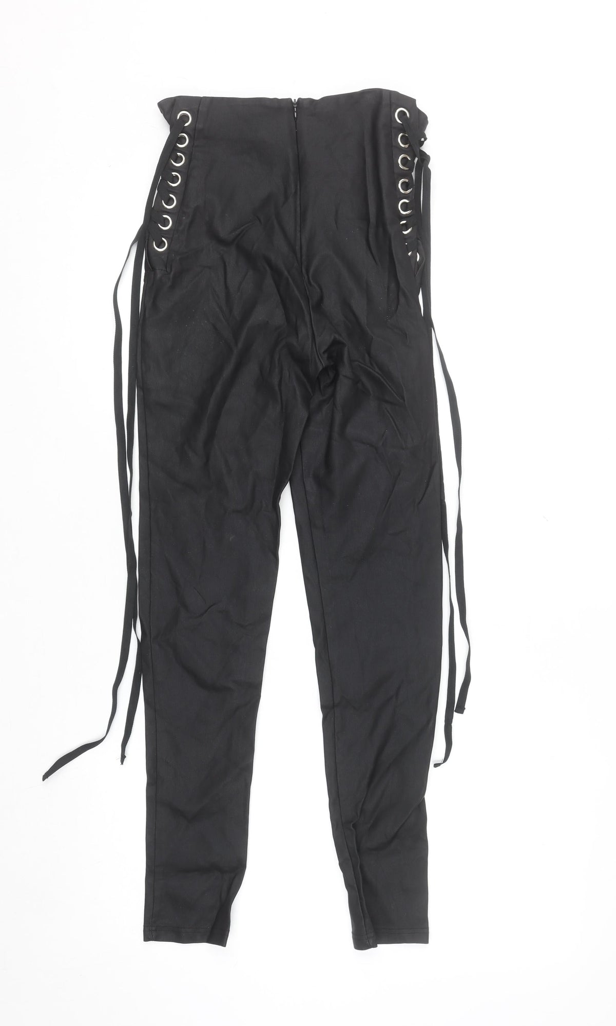 SHEIN Women's Black Lace-Up High Waist Skinny Trousers Size 8
