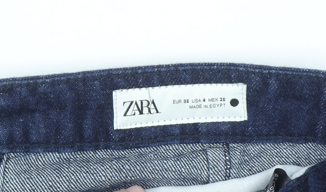 Zara Women's Blue Wide-Leg High Rise Cotton Jeans Size 8