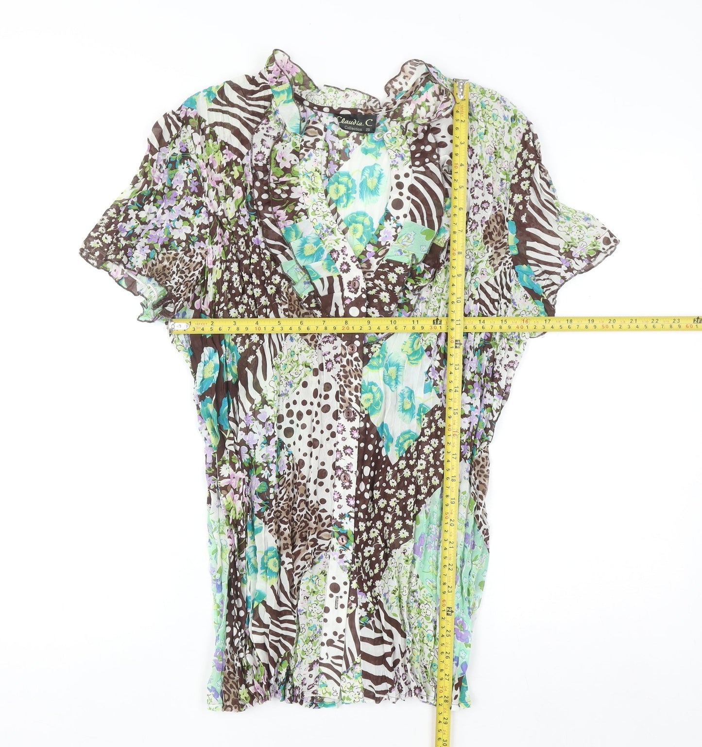 Claudia C Women's Multicoloured Floral Animal Print Ruffle Tunic Blouse Size 20