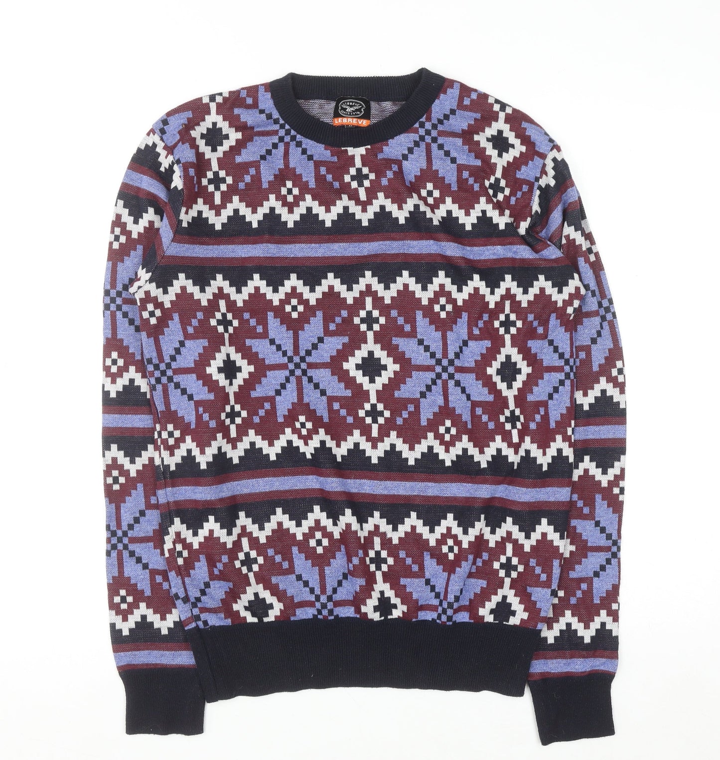 Le Breve Men's Blue Fair Isle Knit Pullover Jumper Size M