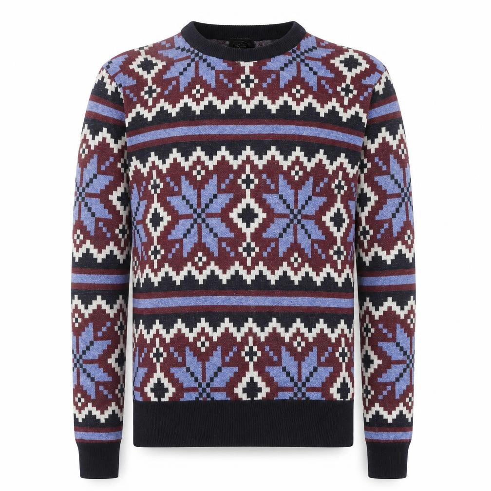 Le Breve Men's Blue Fair Isle Knit Pullover Jumper Size M
