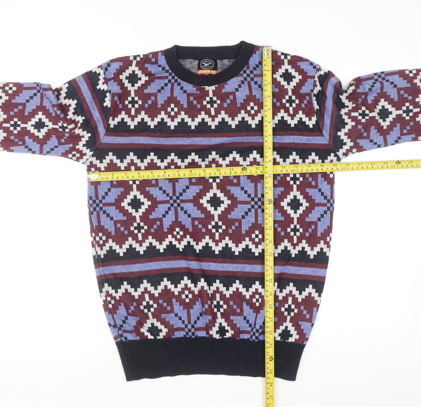 Le Breve Men's Blue Fair Isle Knit Pullover Jumper Size M