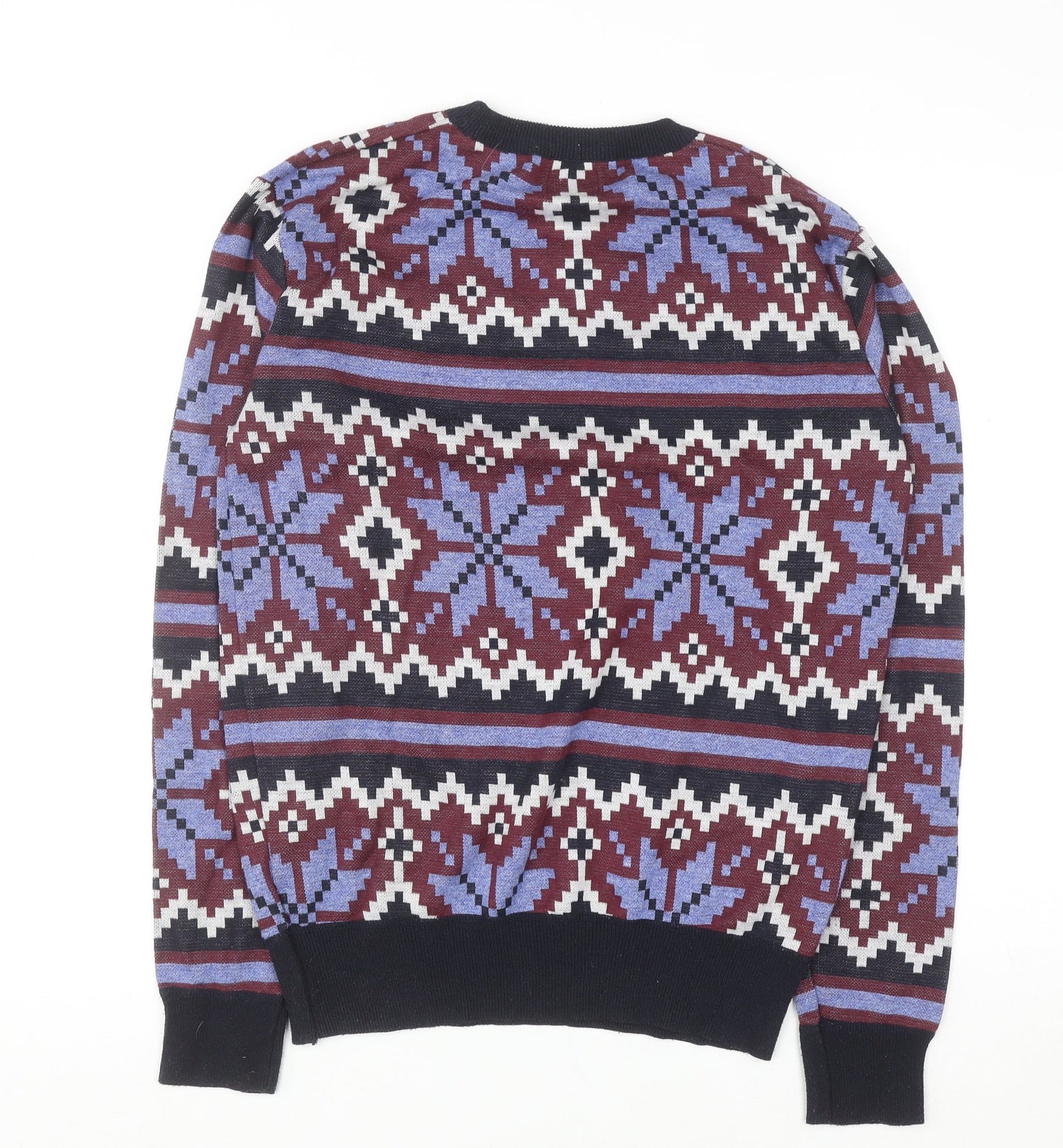 Le Breve Men's Blue Fair Isle Knit Pullover Jumper Size M