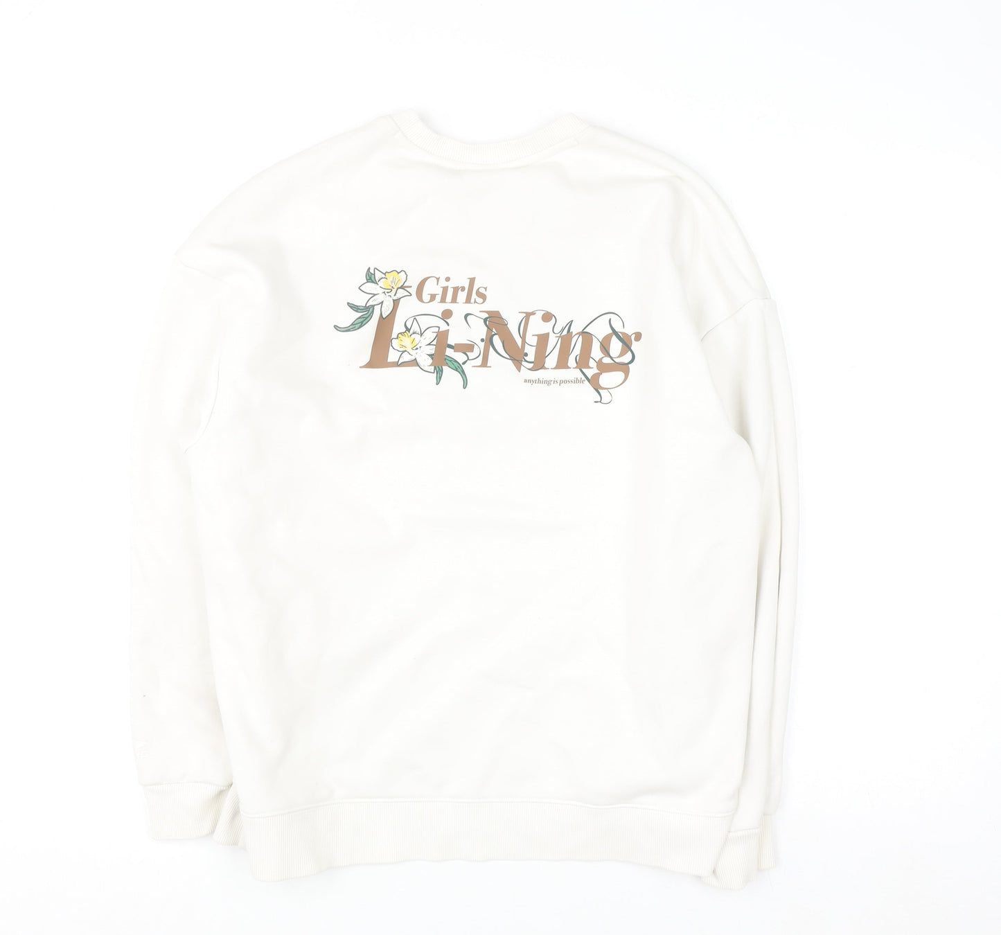 Li-Ning Womens White Pullover Sweatshirt Size 12 Cotton Blend