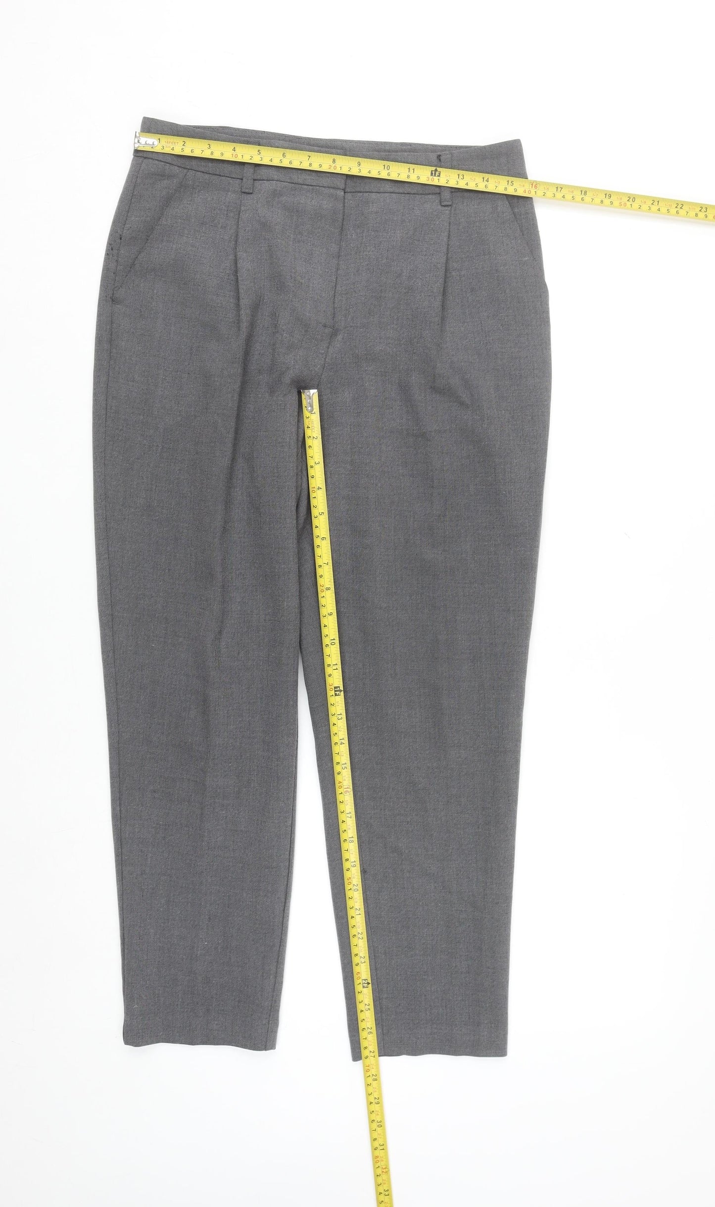 F&F Women's Grey Pleated Straight Leg Trousers UK 10
