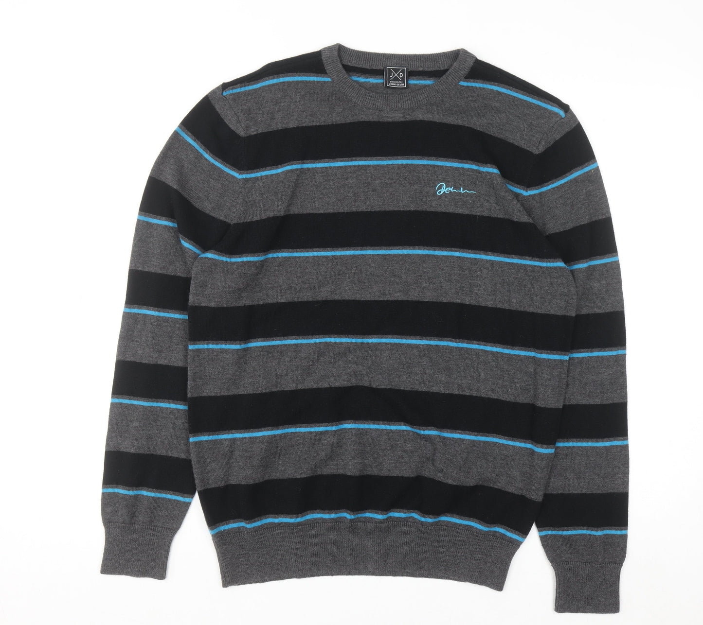 John Devin Men's Grey Striped Cotton Acrylic Pullover Jumper M
