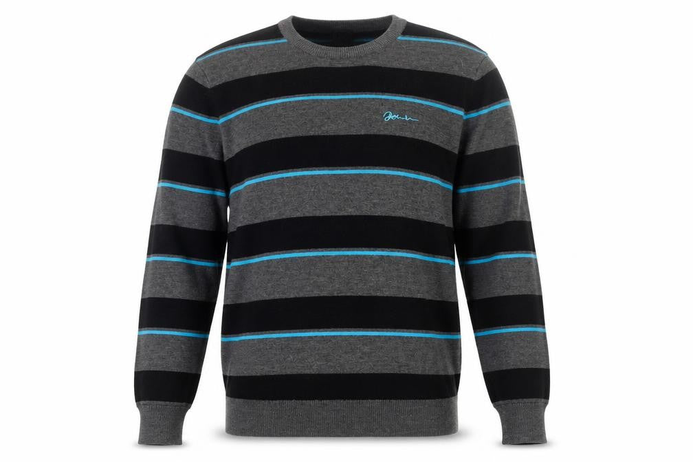 John Devin Men's Grey Striped Cotton Acrylic Pullover Jumper M