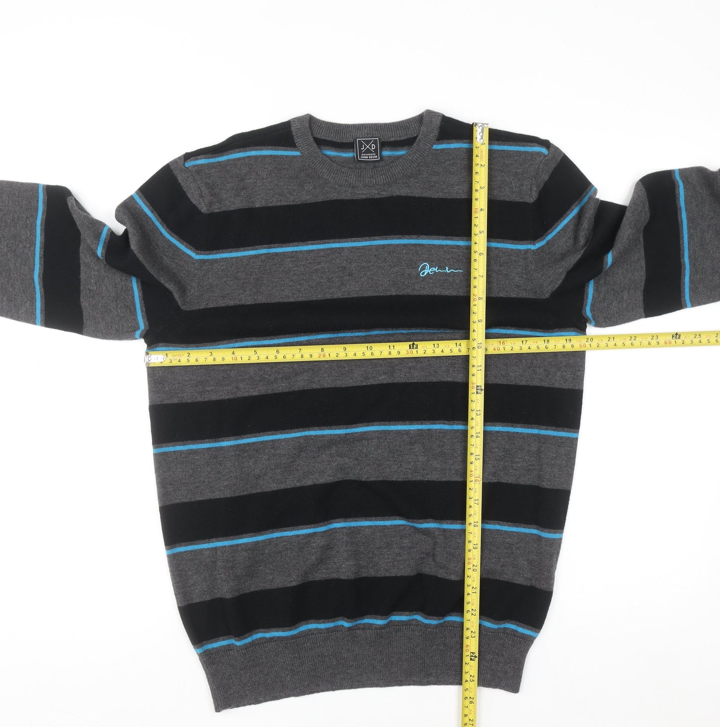 John Devin Men's Grey Striped Cotton Acrylic Pullover Jumper M