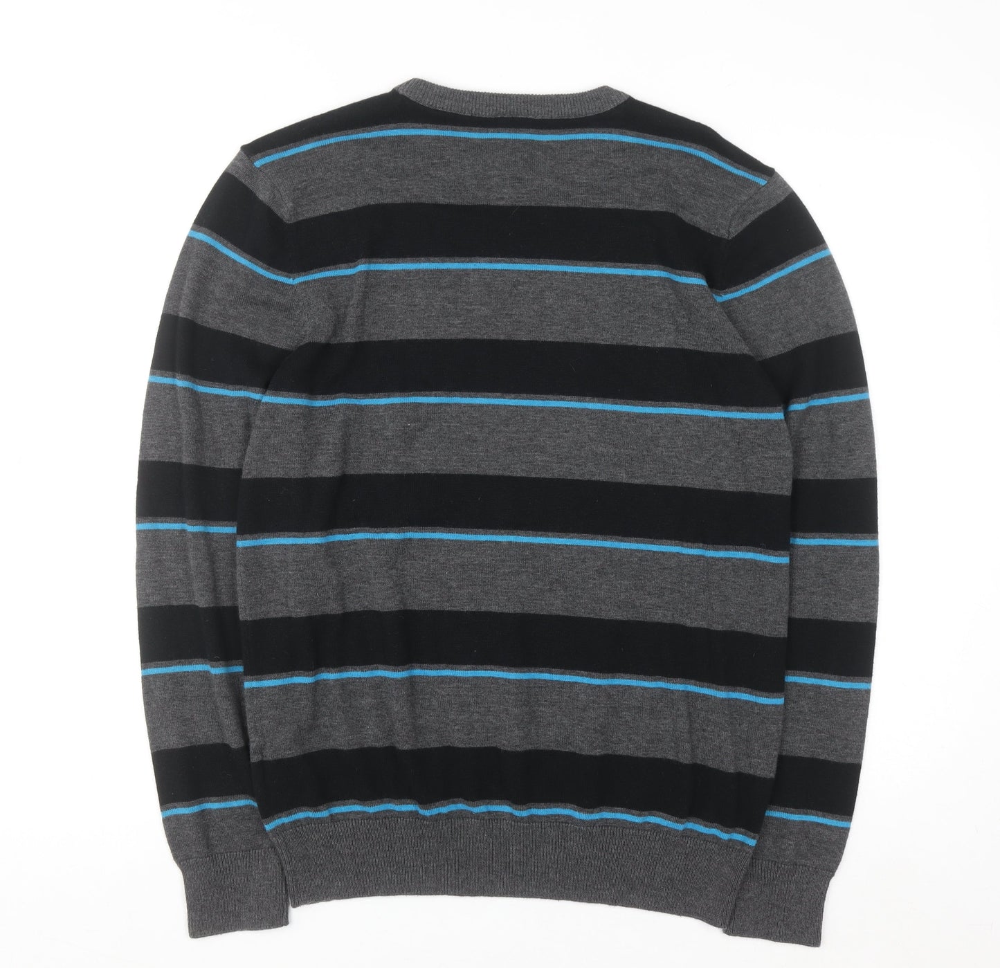 John Devin Men's Grey Striped Cotton Acrylic Pullover Jumper M