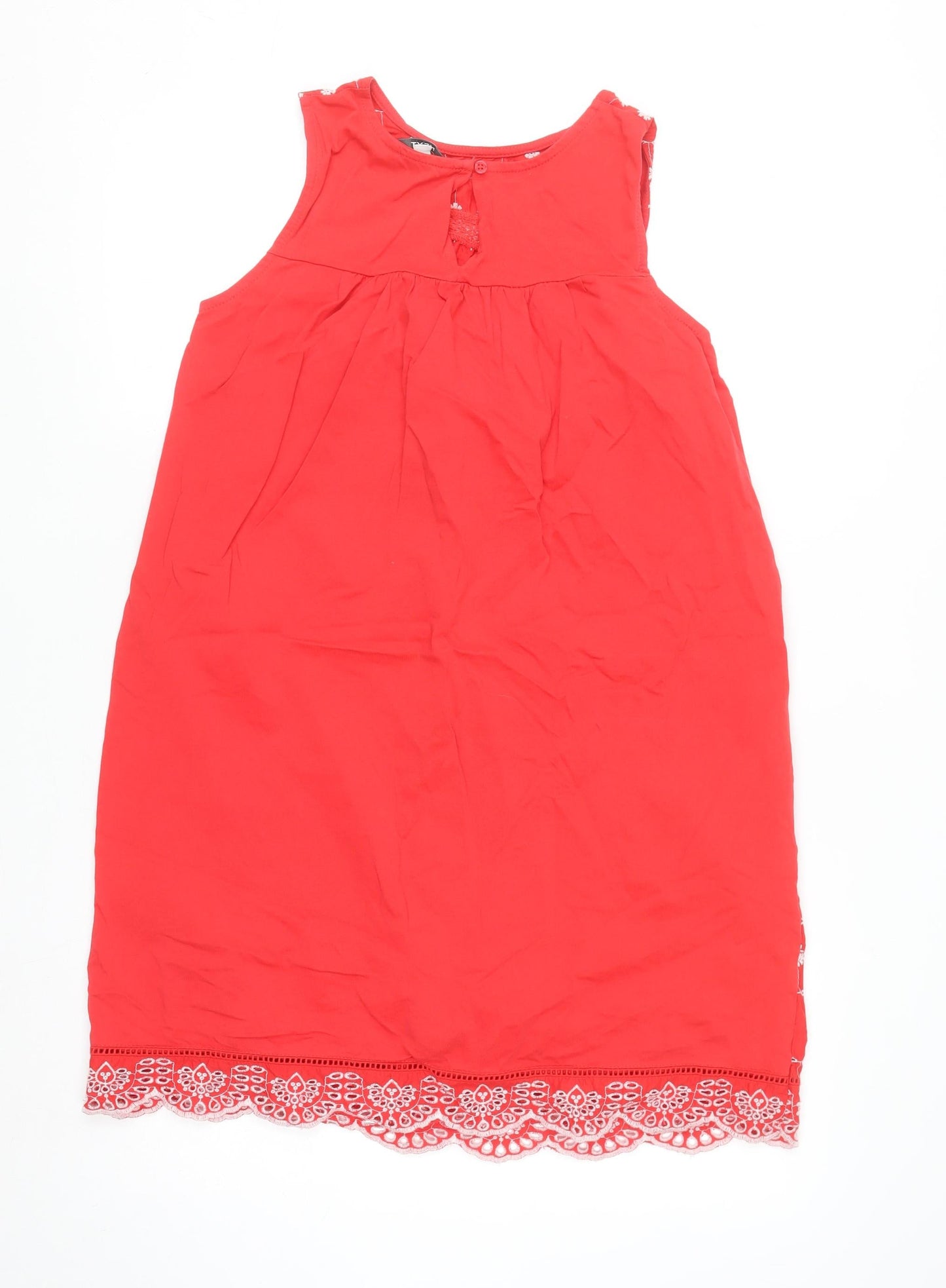 Next Women Red Cotton Embroidered Shift Dress Size 10 Summer Casual