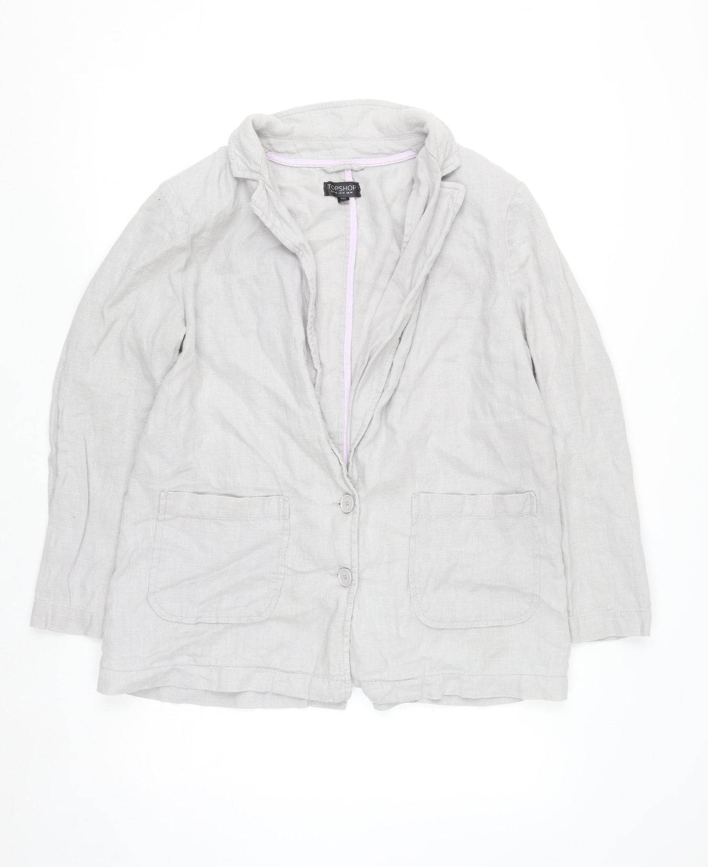 Topshop Women’s Grey Linen Blazer Jacket Size 14
