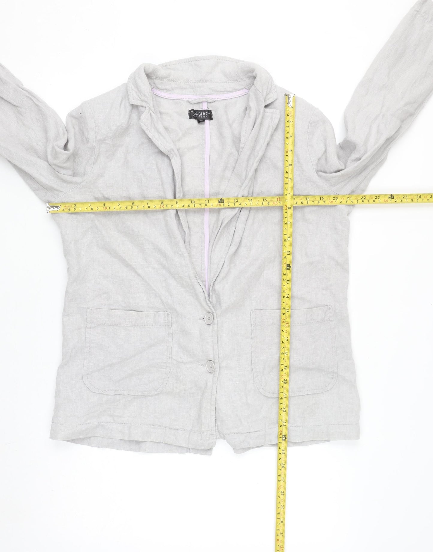 Topshop Women’s Grey Linen Blazer Jacket Size 14