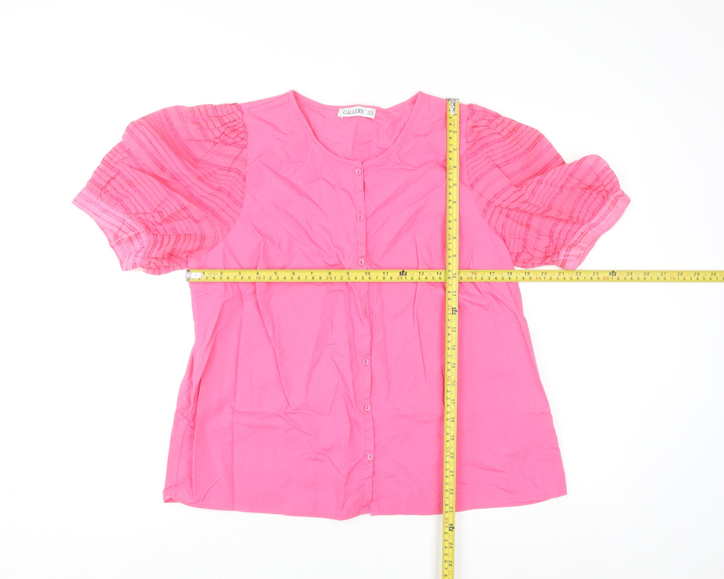Gallery Women's Pink Short Sleeve Button Tunic Blouse Size 16