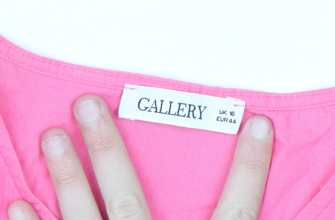 Gallery Women's Pink Short Sleeve Button Tunic Blouse Size 16