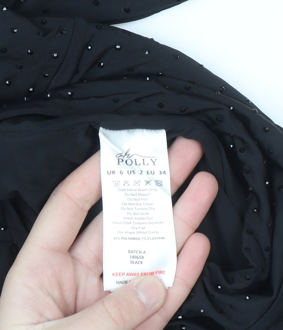 Oh Polly Womens Black UK 6 High Rise Sequin Ankle Leggings