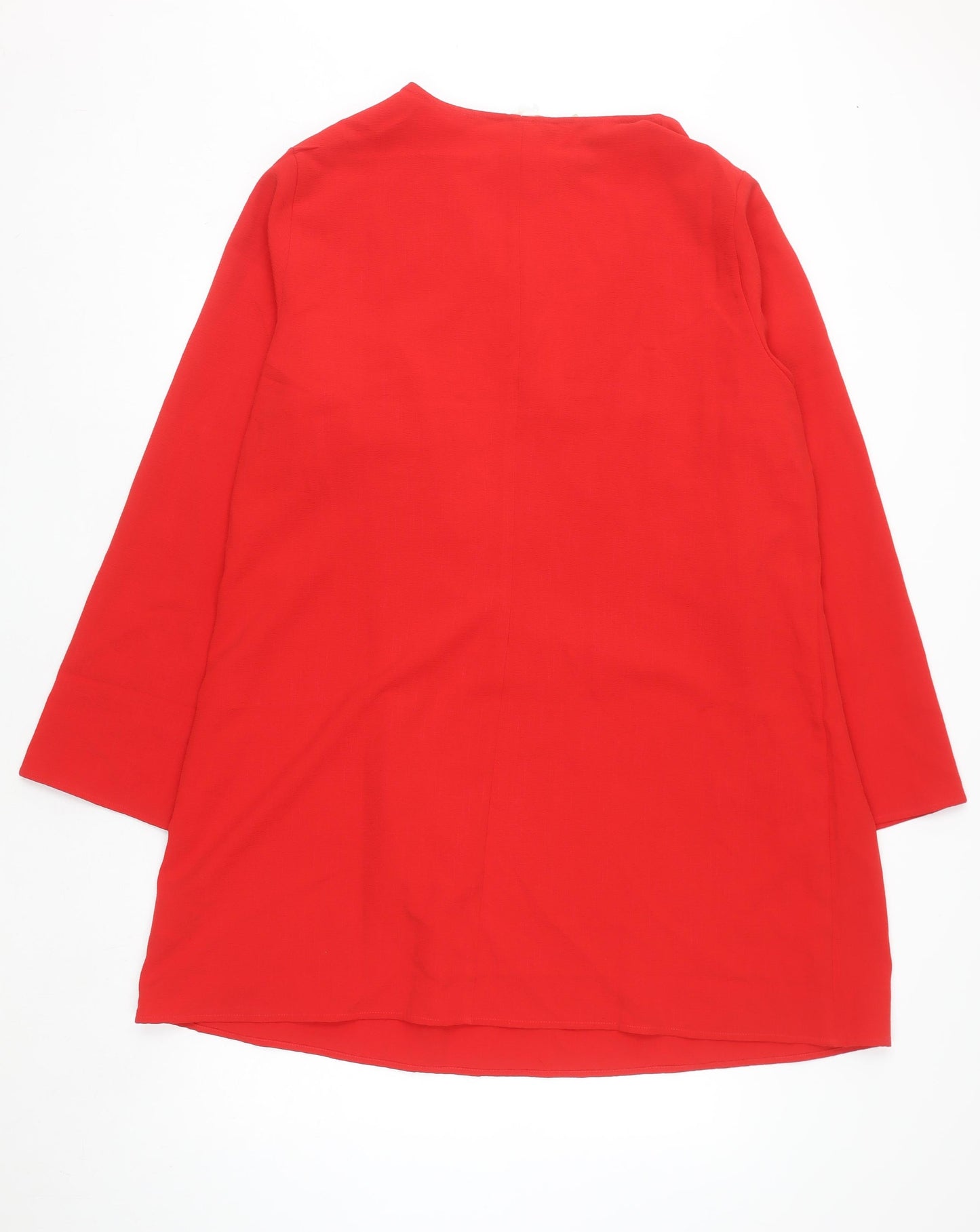 H&M Women Red Shift Dress Size 18 V-Neck Long Sleeve Woven