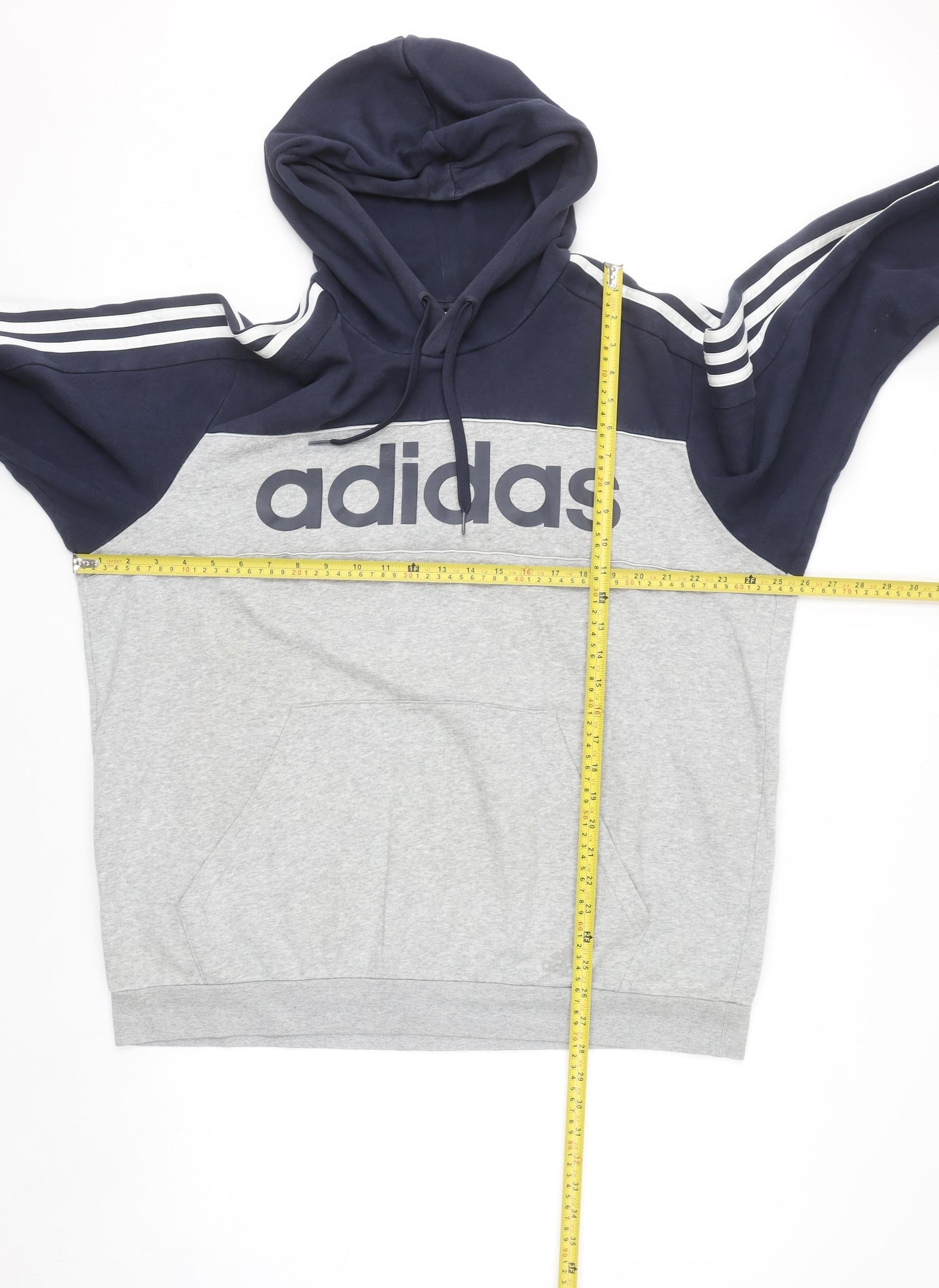 Adidas Men's Grey XL Pullover Hoodie with Logo and Stripe Detail