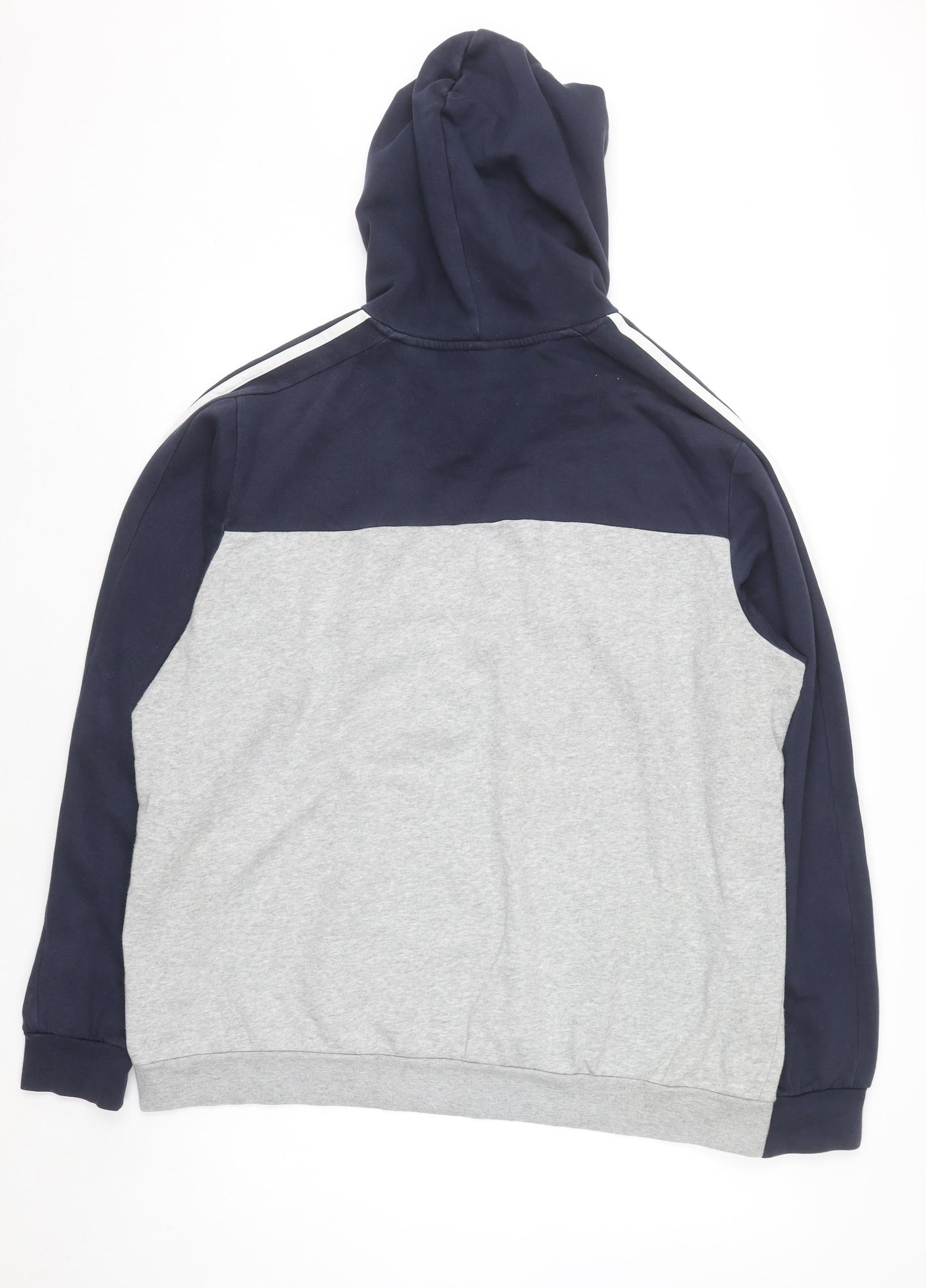Adidas Men's Grey XL Pullover Hoodie with Logo and Stripe Detail