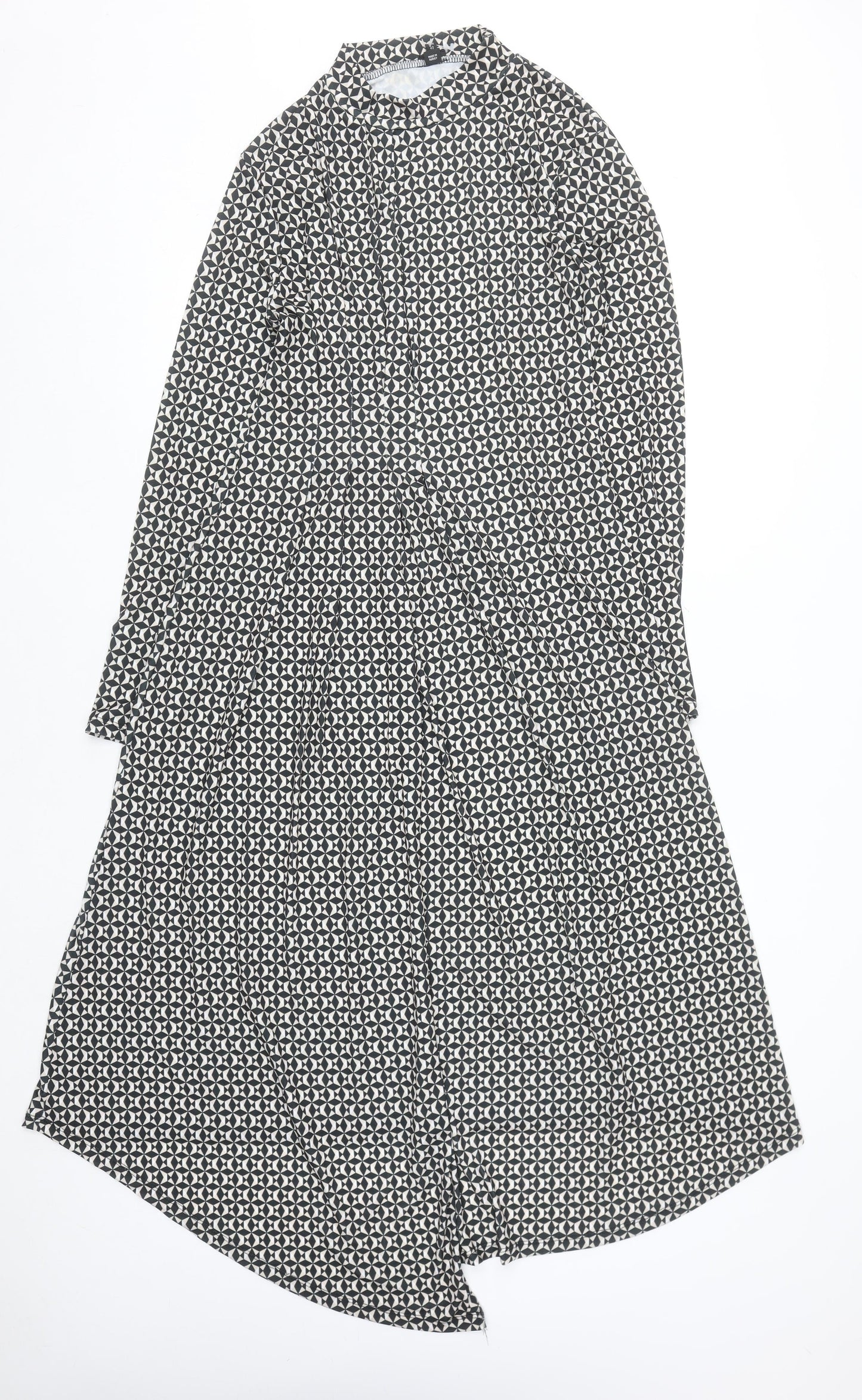 River Island Women Black Geometric Midi Shirt Dress Size 14
