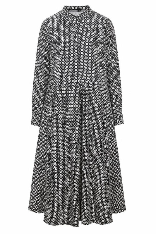 River Island Women Black Geometric Midi Shirt Dress Size 14