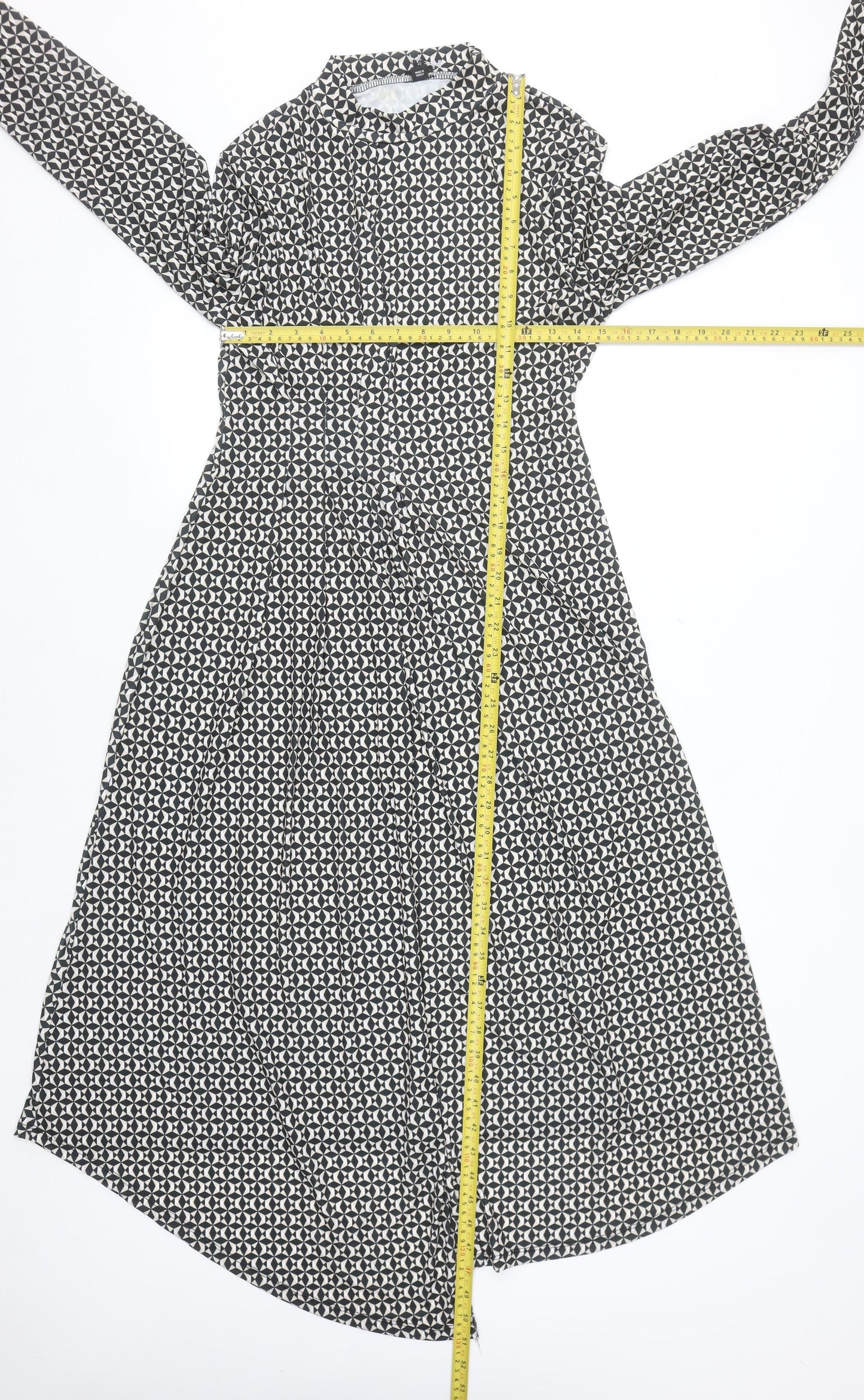 River Island Women Black Geometric Midi Shirt Dress Size 14