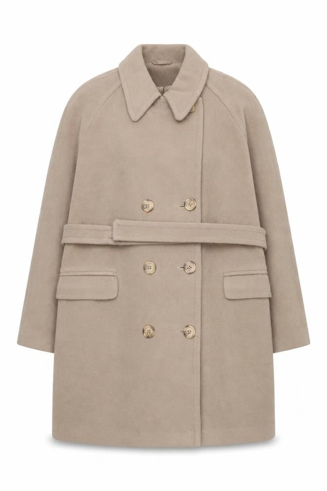 Principles Women's Beige Wool Cashmere Belted Trench Coat Size 18