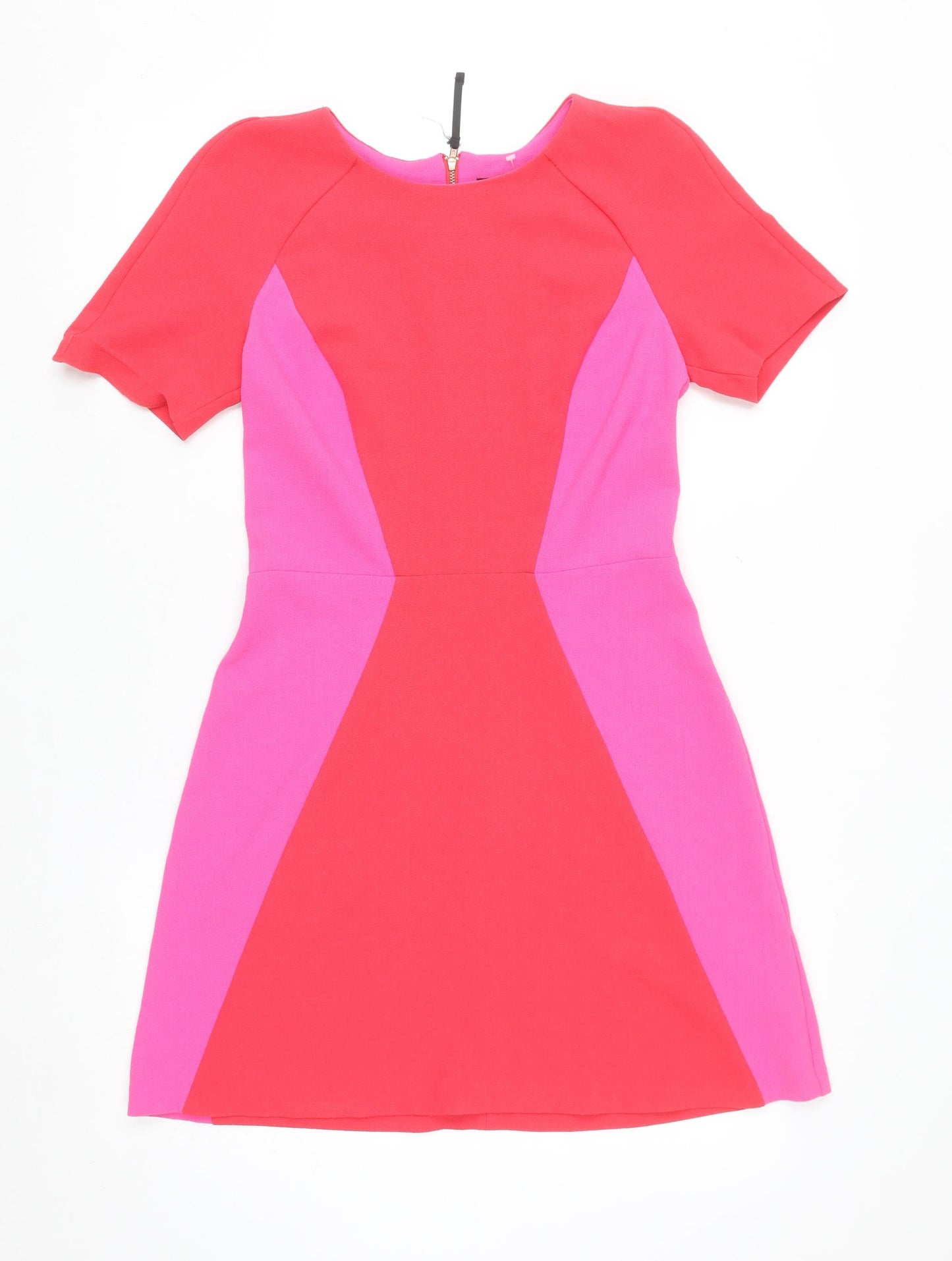 Topshop Women Pink Colourblock Bodycon Dress Size 10 Short Sleeve