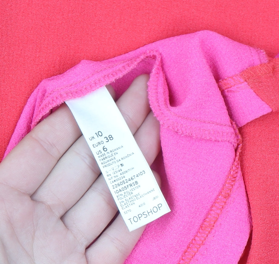 Topshop Women Pink Colourblock Bodycon Dress Size 10 Short Sleeve