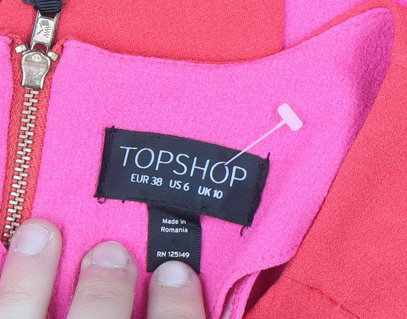 Topshop Women Pink Colourblock Bodycon Dress Size 10 Short Sleeve